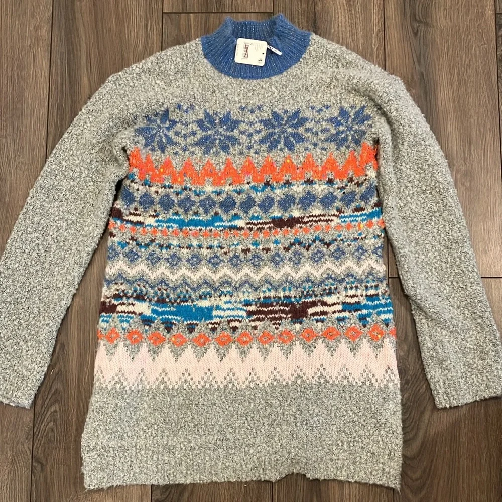 Free People Gray Fair Isle Snow Bunny Sweater Dress Small - Picture 6 of 9